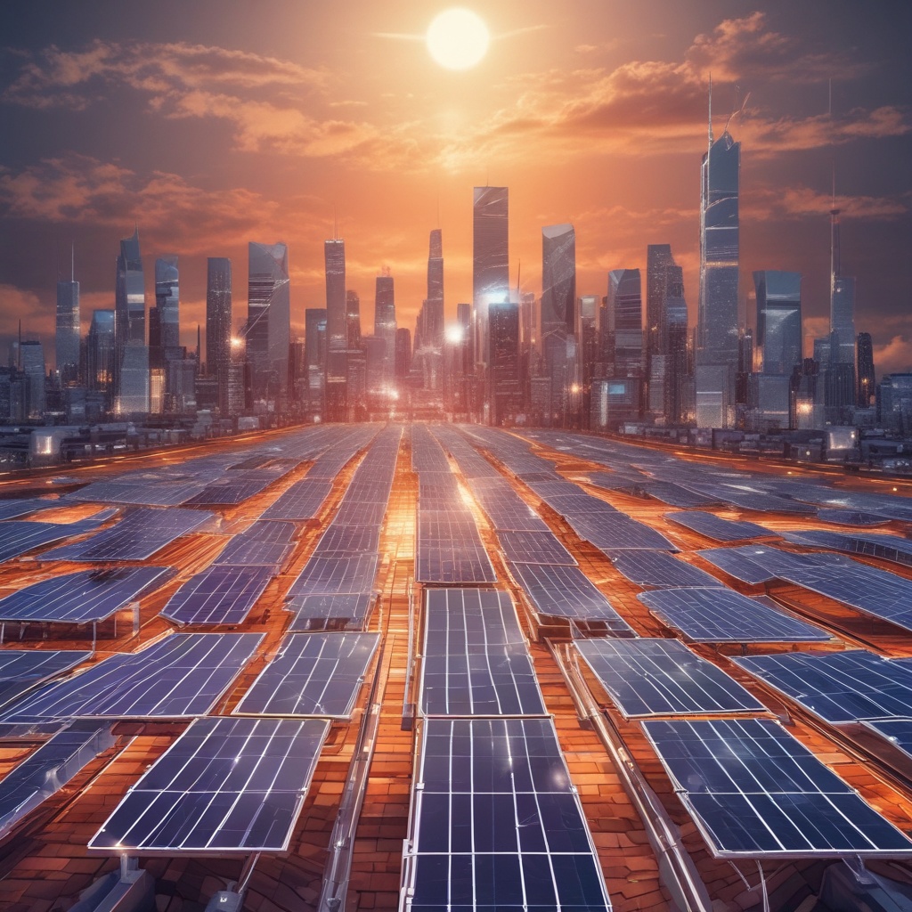 Solar panels with futuristic city background