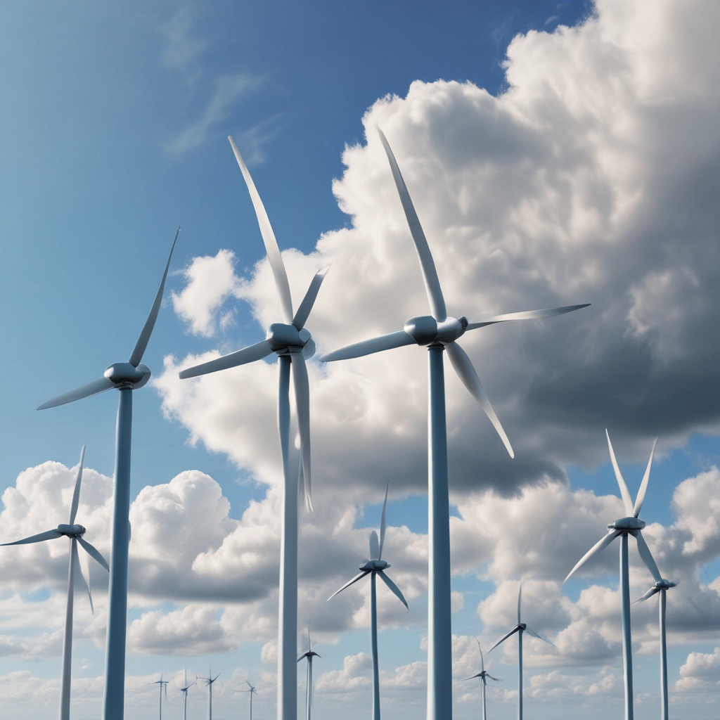 Wind turbines against a blue sky